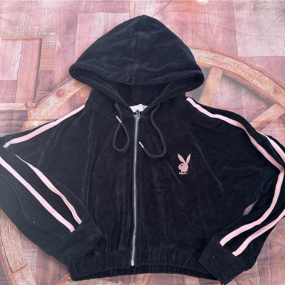 PLAYBOY Black Hoodie with Pink Stripes - Picture 3 of 8